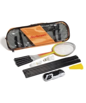 Set badminton Techman TB230, 4 rachete, 2 fluturași, fileu cu stălpi